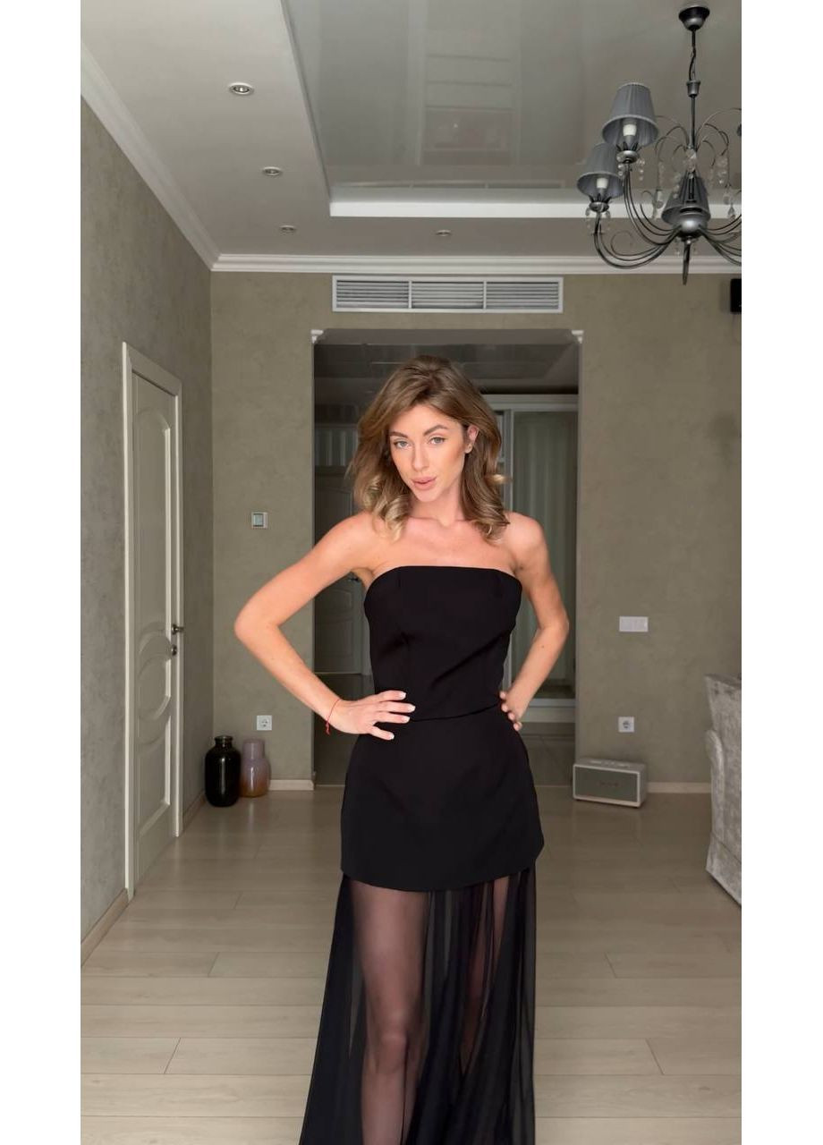 Черное праздничный, вечернее, кэжуал комплект женский платье с юбкой а-силуэт Style Point однотонное