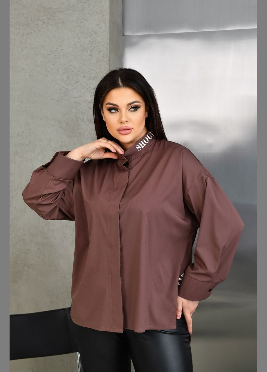 Жіноча блуза із софту колір шоколад р.60/62 452874 New Trend (285711620)
