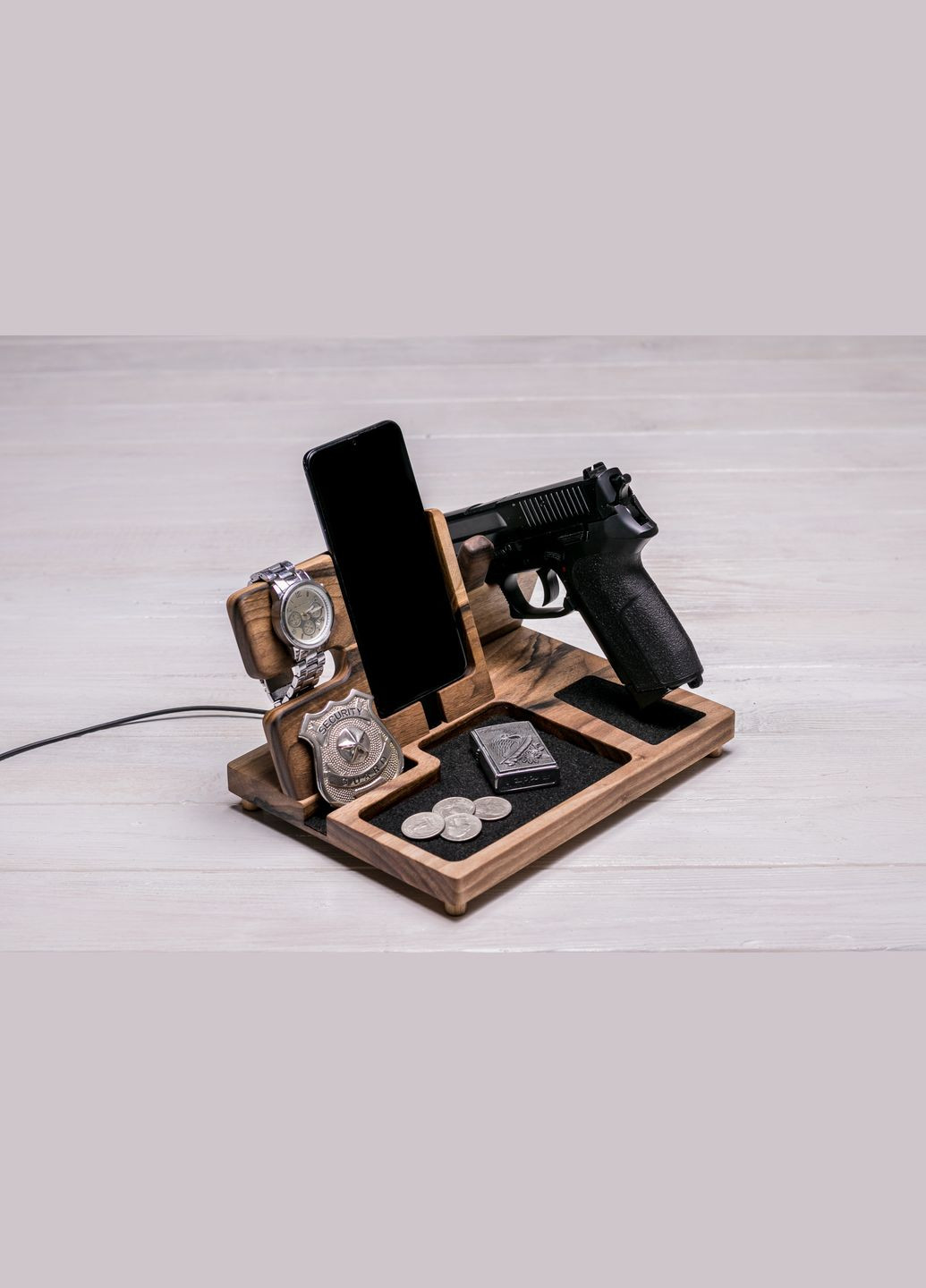 Органайзер для пистолета, телефона и часов «Police» Уникальный подарок коллеге на День работника полиции EcoWalnut (293850366)