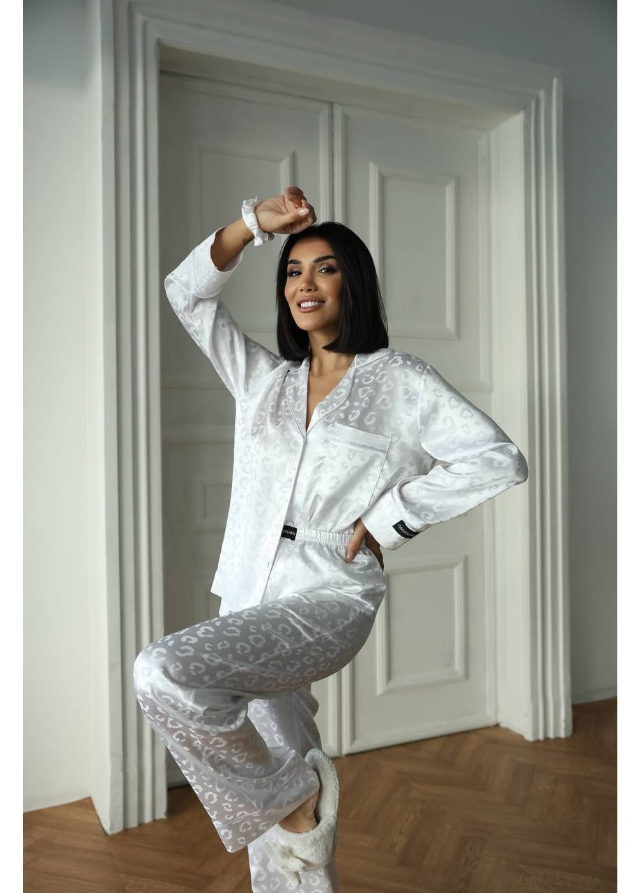 Белая всесезон женская пижама | белый леопард премиум рубашка + брюки Vital-Textile 1250