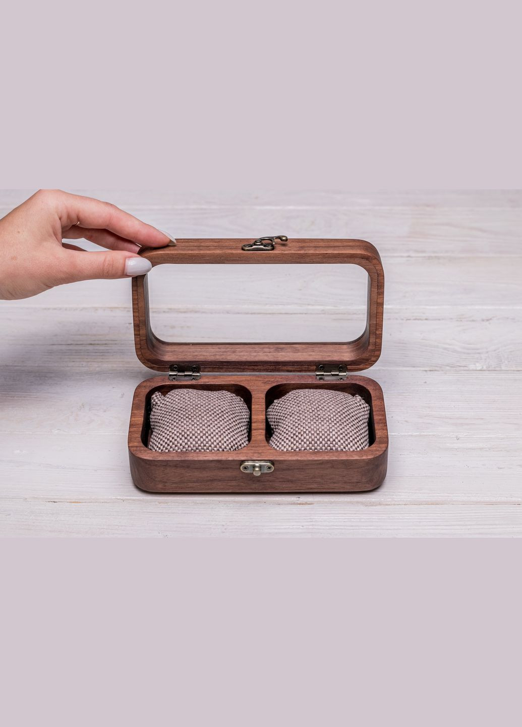 Цільна скринька для двох годинників зі скляною кришкою EcoWalnut (295291921)