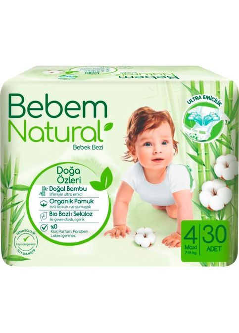 Подгузники (8690536806027) Bebem Natural 4 maxi 7-14 кг 30 шт (357436038)