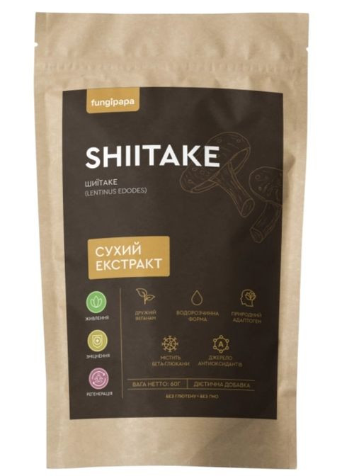 Шиитаке (Lentinula edodes) - cухой экстракт 60 г /30 порций/ Fungipapa (315748196)
