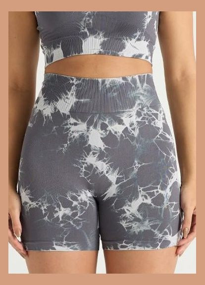 Велосипедки спортивные женские тай-дай с высокой талией и эффектом пуш ап серые мраморные No Brand (338425443)