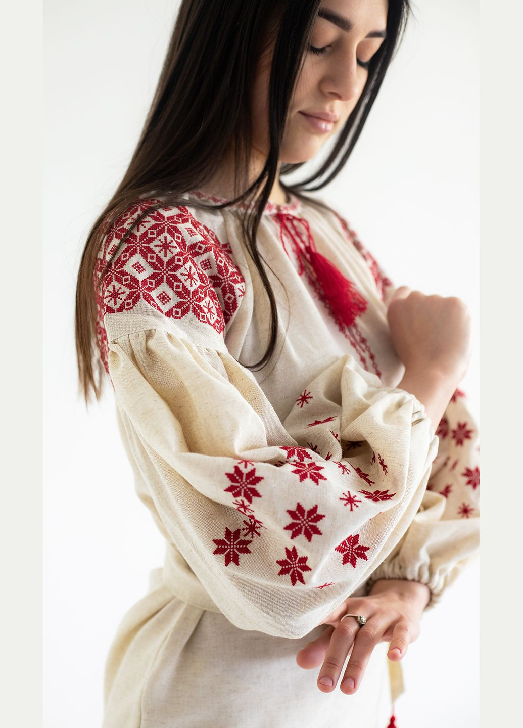 Бежева вишита жіноча сукня vishivano4ka 135-4 візерунок геометричний пряма бавовна, поліестер, льон (336155013)