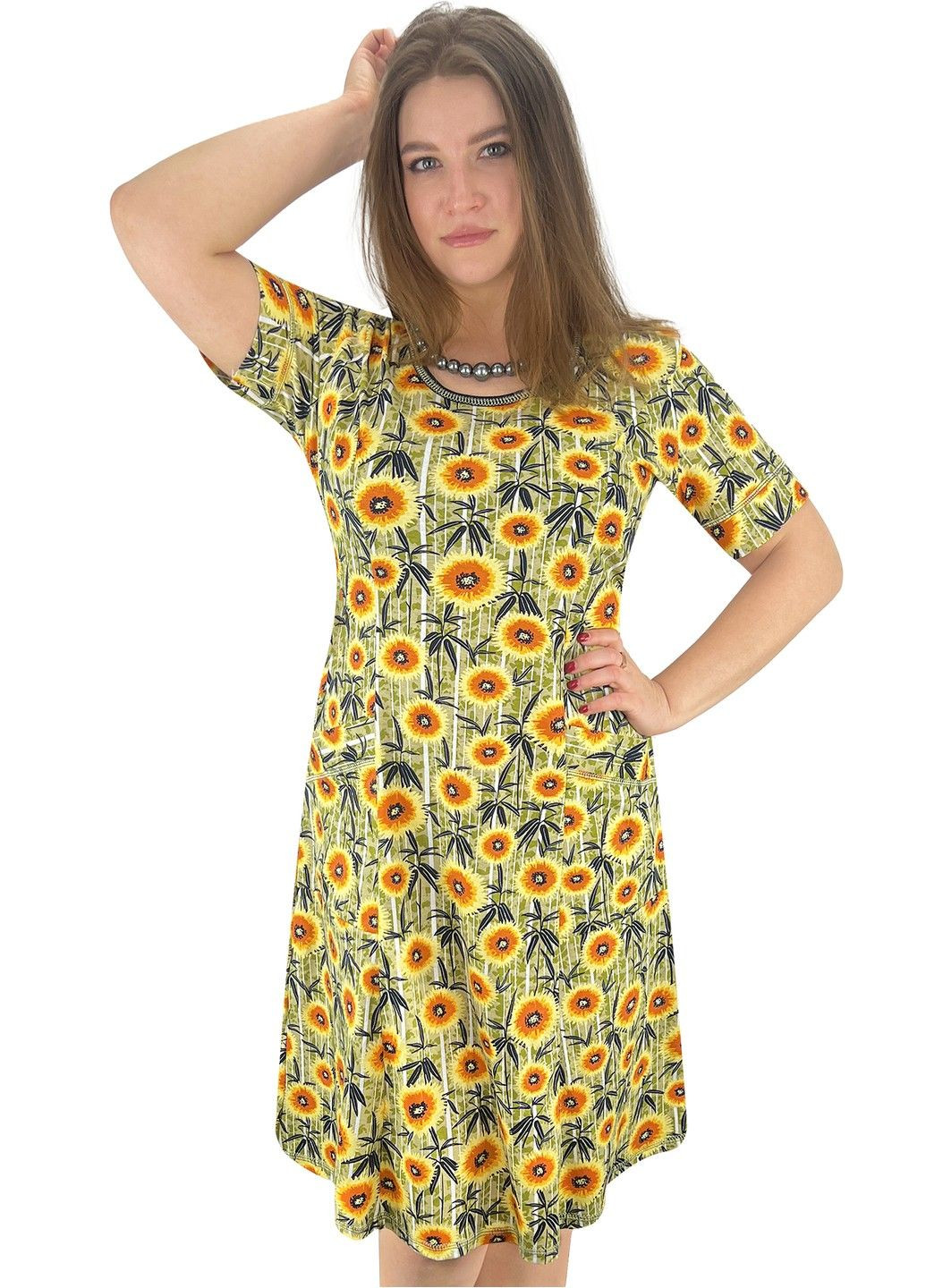 Желтое повседневный, домашнее платье рельеф одуванчик Жемчужина стилей с цветочным принтом