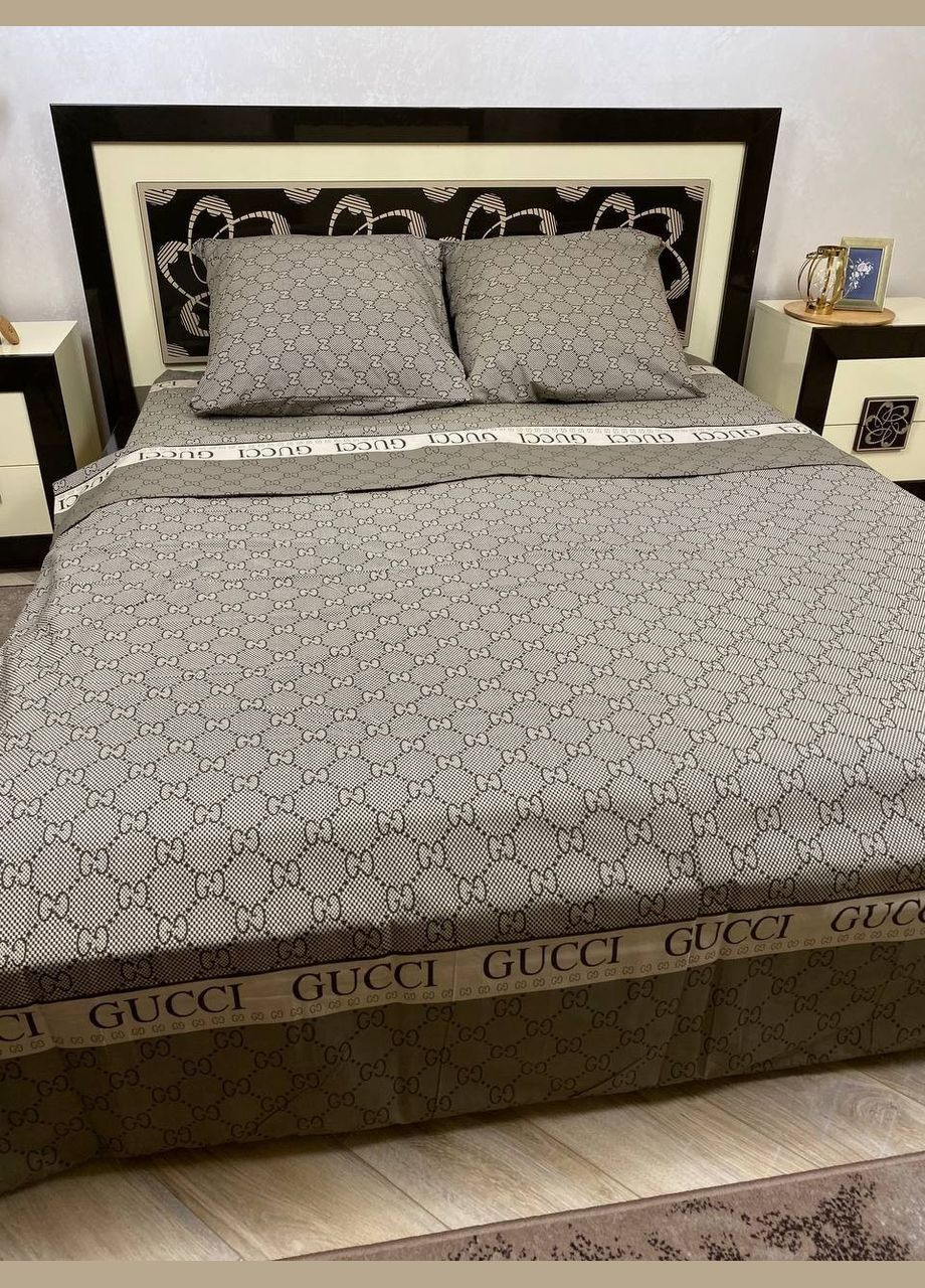 Постельное белье хлопковое Гучи Евро Простынь на резинке 180x200х20 Бязь Бронза 70 х 70 No Brand (322846788)