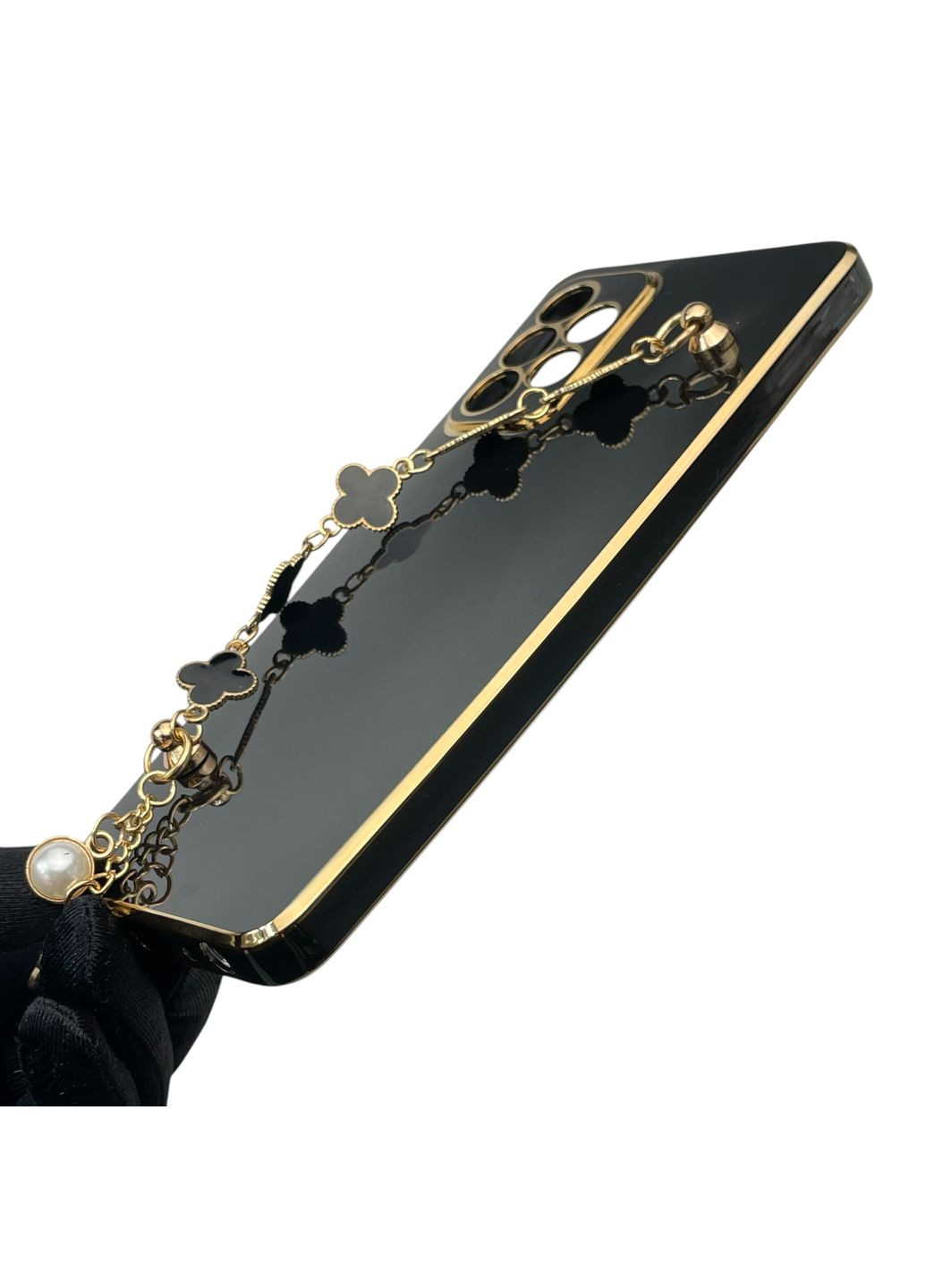 Чехол для телефона Galaxy A52 5G (SM-A526) женский с ремешком с украшениями и золотой окантовкой на A52 5г черный gs1 Samsung (366229796)