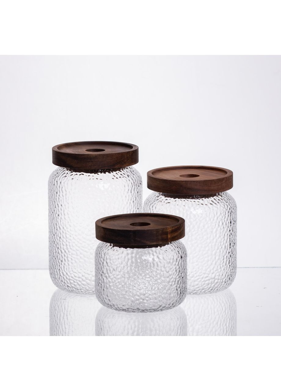 Набір скляних банок для сипучих продуктів з бамбуковими кришками 400 600 800 мл контейнери для круп та спецій Yiwu (370432641)