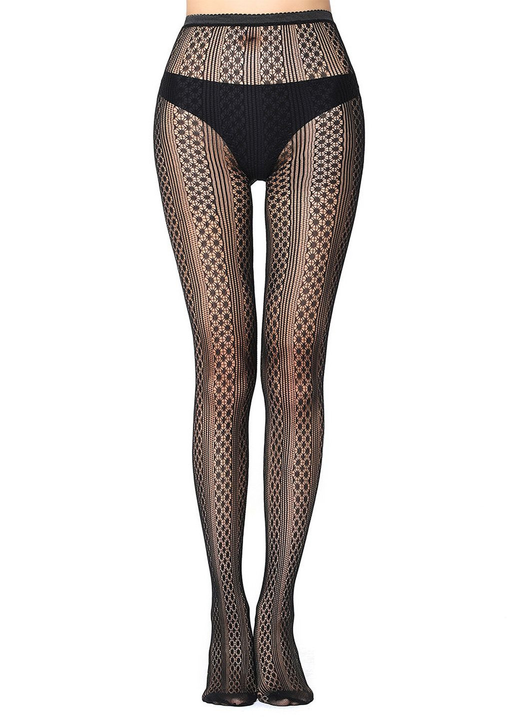 Колготи у сіточку з вертикальними орнаментами No Brand (331603853)