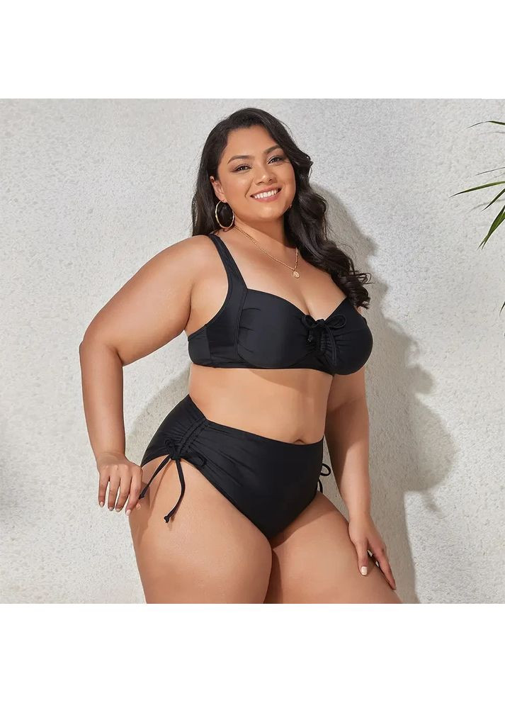Чорний літній роздільний купальник із чашечками великих розмірів. роздільний жіночий купальник із плавками високої посадки 2xl China