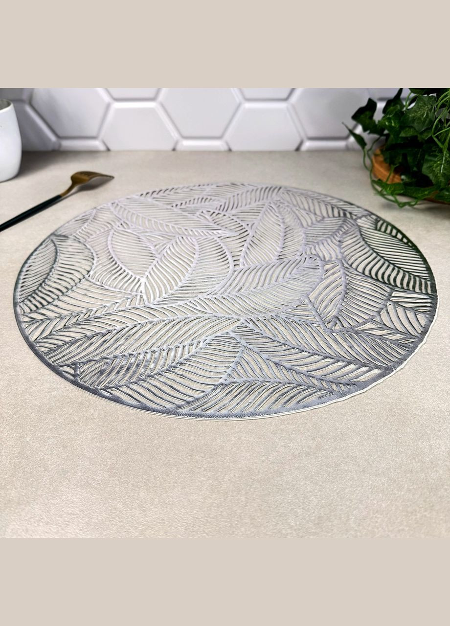 Кругла силіконова серветка-підтарільник 40 см Листя Срібло No Brand (322772688)