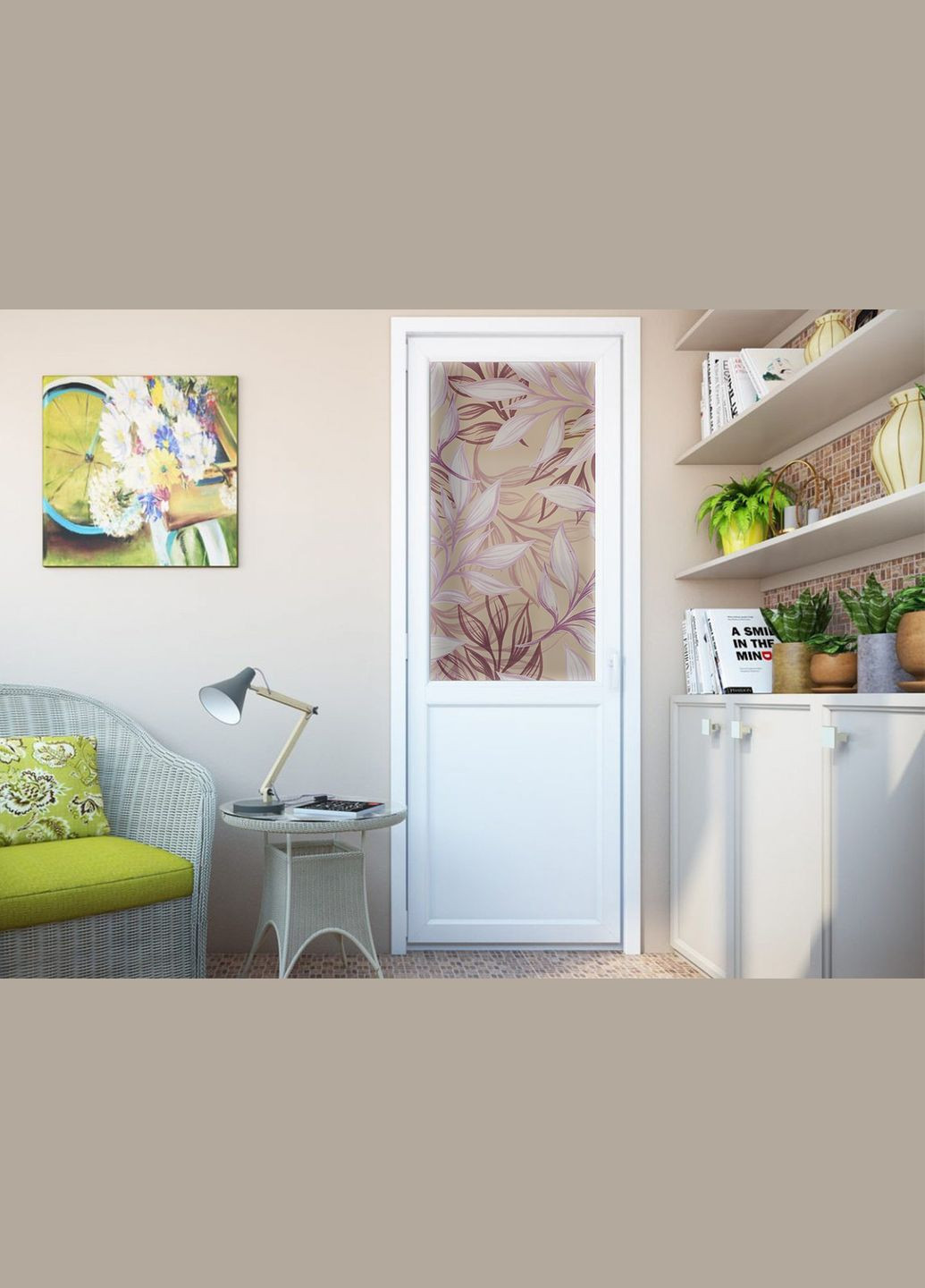 Декоративная матовая пленка на окна и зеркала Абстрактные листья самоклейка на стекло 1 метр погонный Zatarga (324218671)