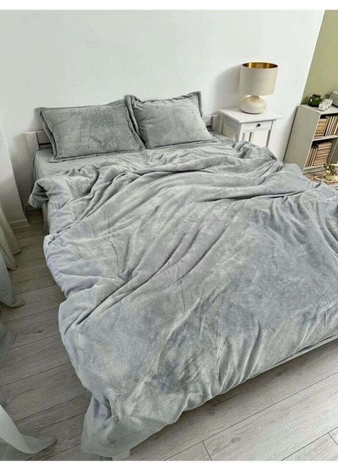 Постільна білизна плюшева двоспальна Home 20756 180х215 см сіра DUSHKA (336328626)