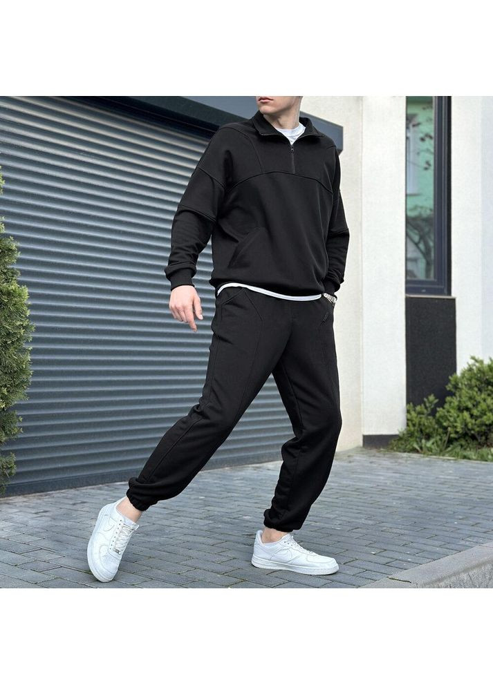 Черный демисезонный удобный и стильный базовый костюм премиум брючный Vakko