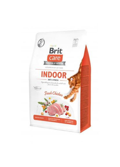 Сухой корм Cat GF Indoor Anti-stress для кошек, постоянно живущих в помещении, курица, 400 г Brit Care (362701842)
