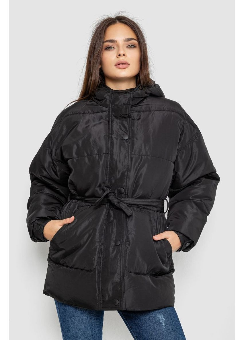 Чорна куртка жіноча демісезонна з поясом, колір бежевий, 207r005 Ager
