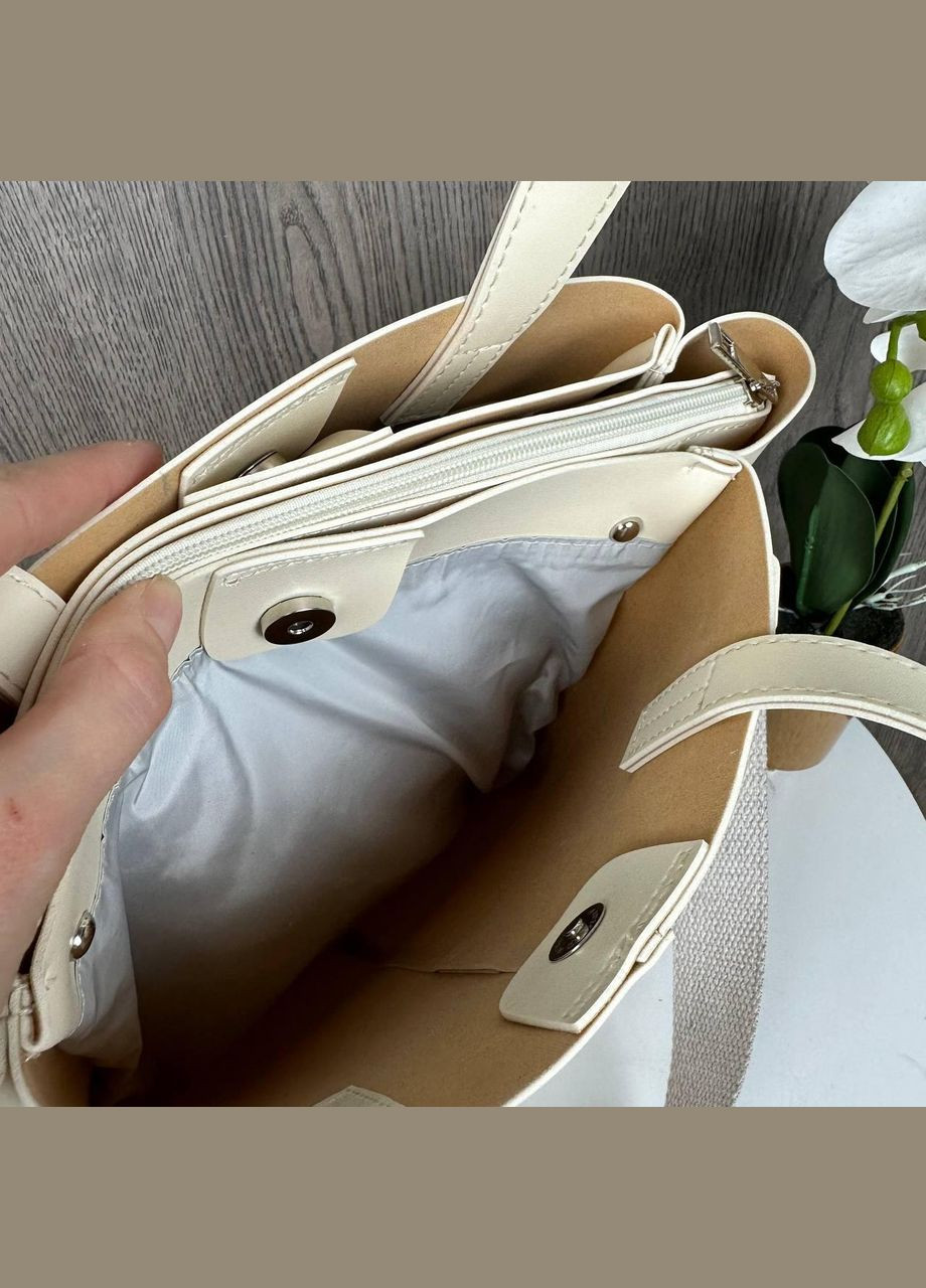 Велика жіноча сумка якісна, модна сумочка на плече Молочний No Brand (334730525)