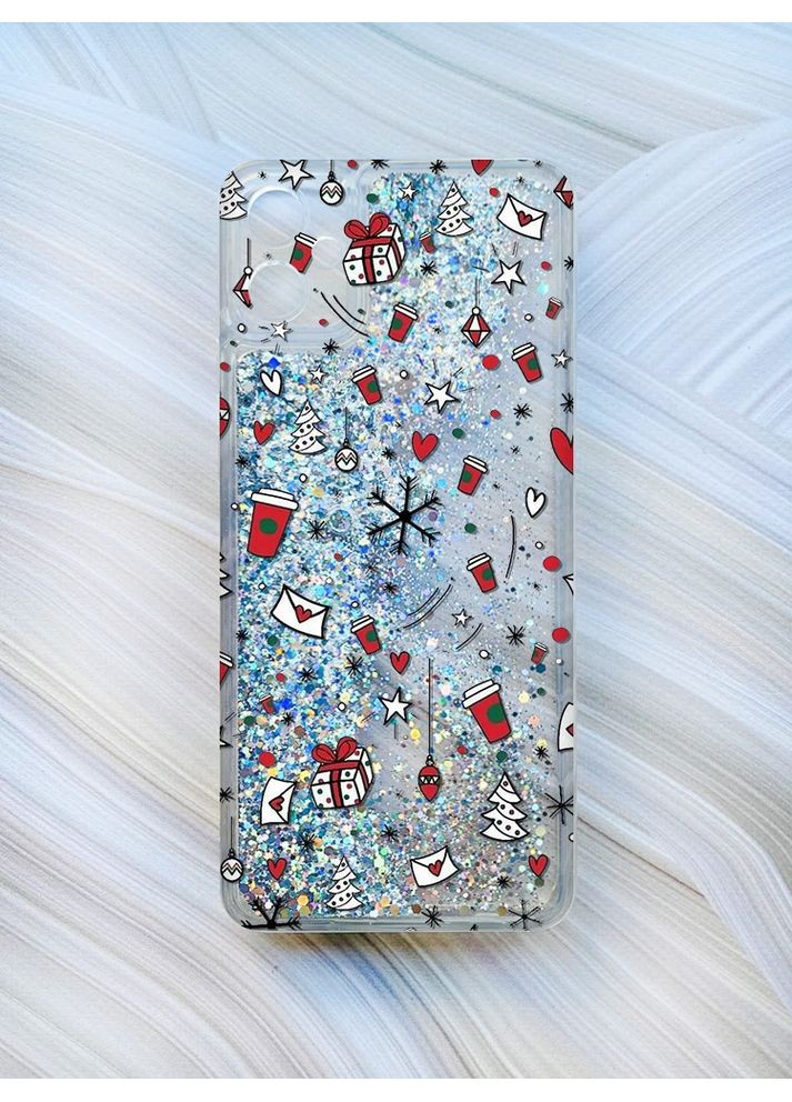 Чохол з плаваючими блискітками на Samsung Galaxy A05 (A055) Сріблястий Новорічний фон (принт 182) CASE CONTROL (362963856)