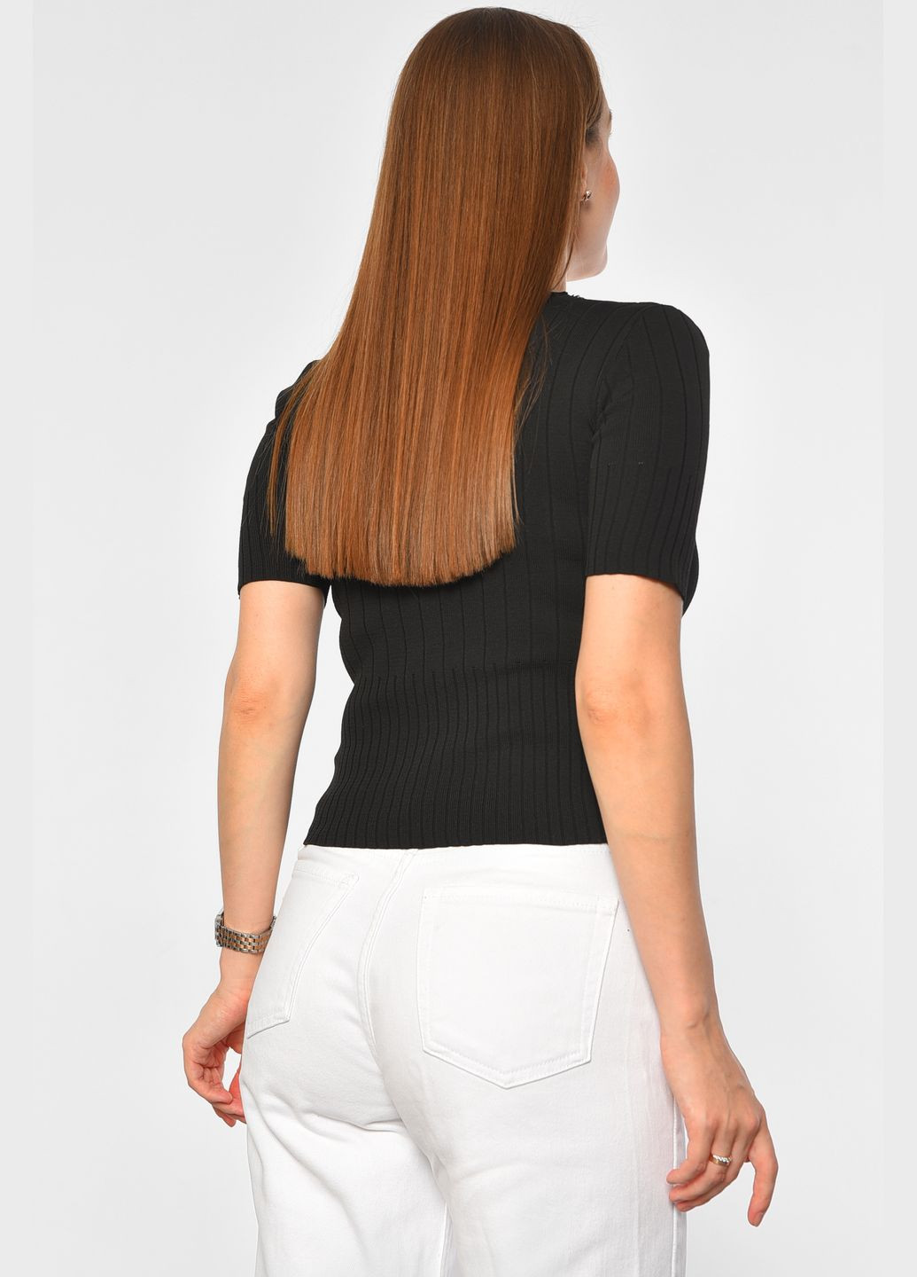 Чорний демісезонний кофта жіноча трикотажна чорного кольору пуловер Let's Shop