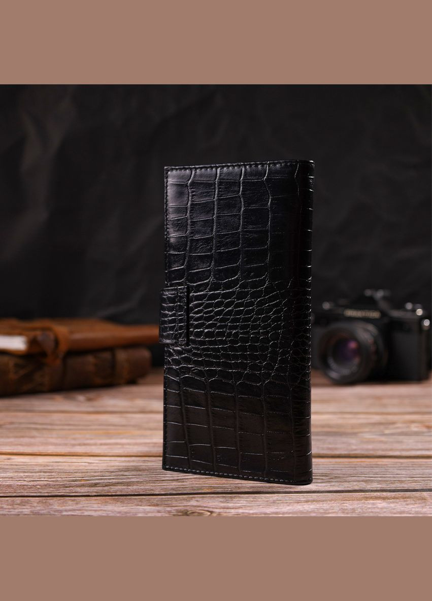 Вузький гаманець для чоловіків з натуральної шкіри з тисненням під крокодила 21914 Canpellini (331906992)
