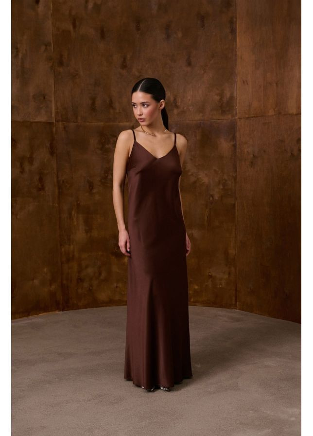 Коричневое платье шелковое 3053 графит Triko Bakh