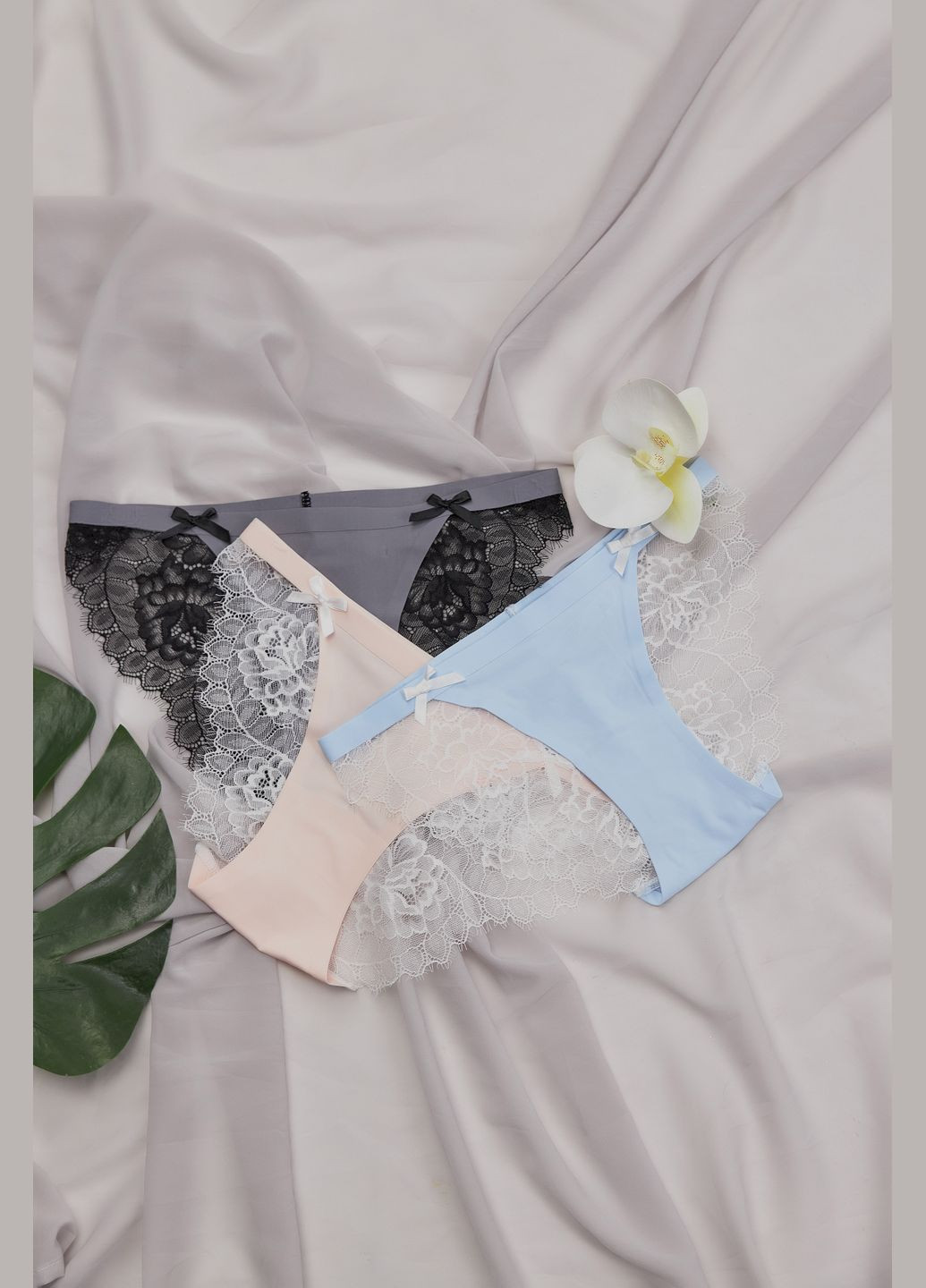 Набор слепых бесшовных трусиков с кружевом в комплекте 3 штуки . Nud (322288980)