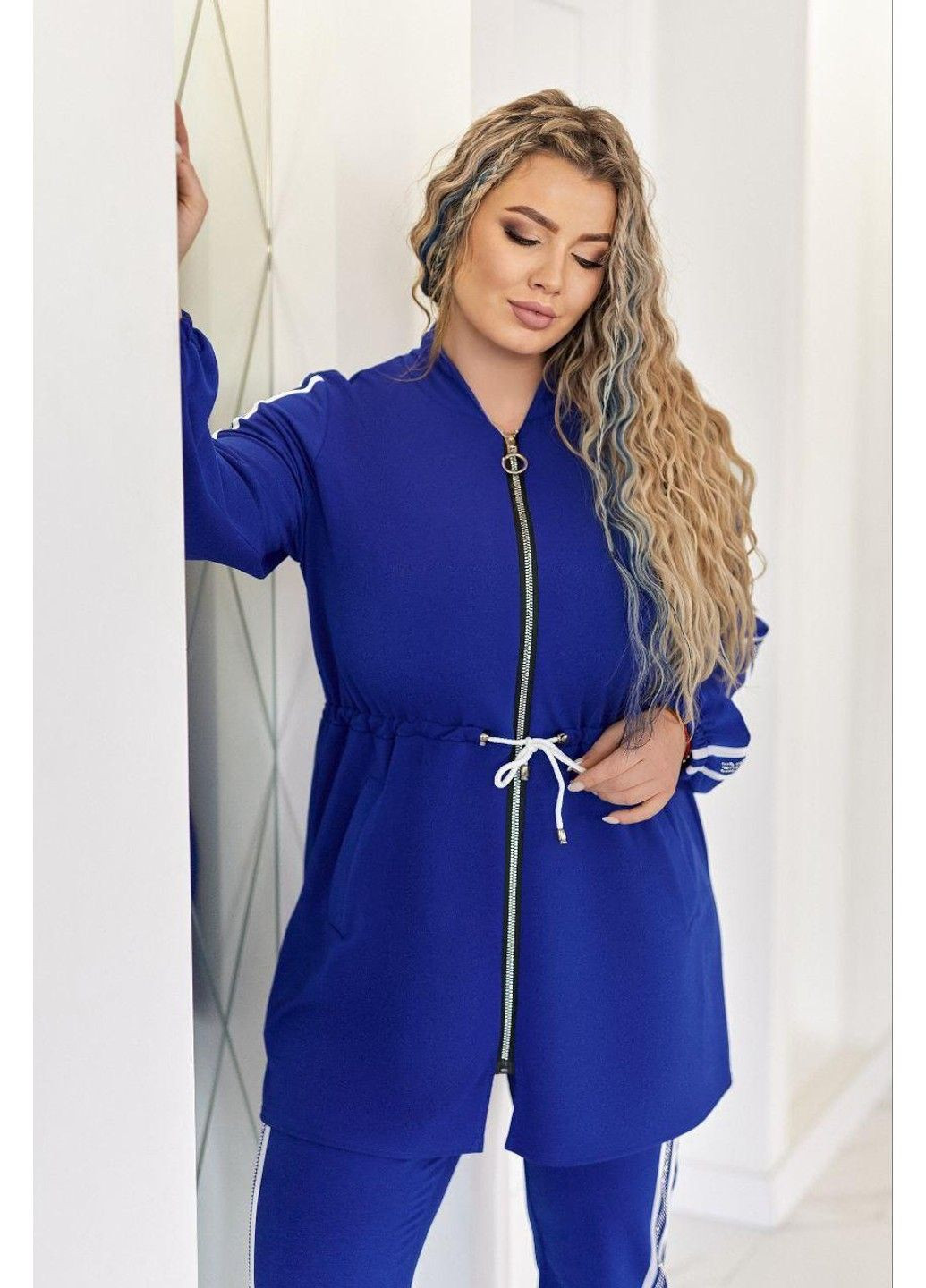 Костюм " Лампаси " кардиган + штани мод ВДЖВ-323 (ал-коз) Електрик + білий розмір 56-58 No Brand (355469510)