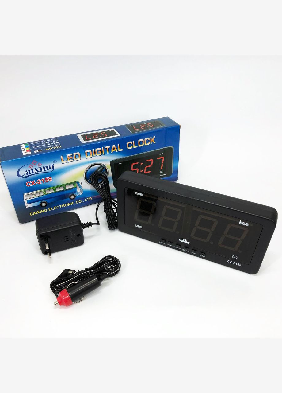 Часы электронные CX 2159 12В 220В Настольные Настенные Будильник Черный корпус Зеленые цифры Caixing (372908581)