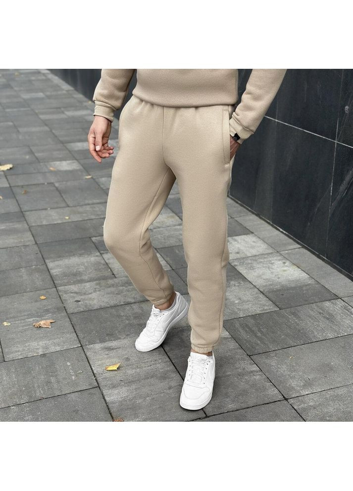 Чоловічі зимні штани Джоггери тринитка на флісі бежеві No Brand (355464327)