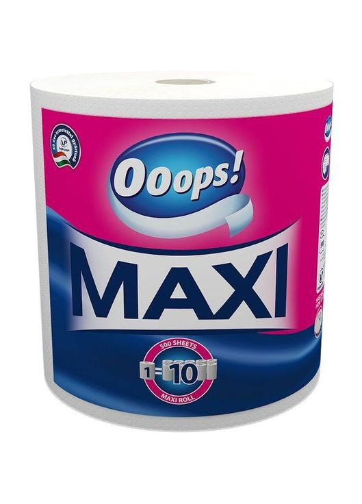 Бумажные полотенца ! Maxi двухслойные, 500 отрывов, 1 рулон ooops 704181 (335030502)