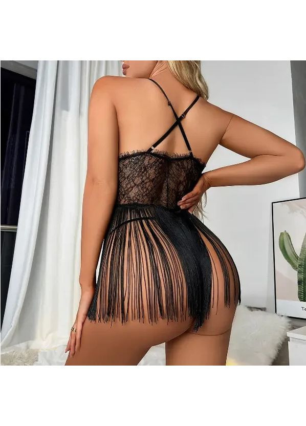 Шикарний пеньюар із м'якого мережива чорного кольору. Мереживний пеньюар із стрінгами на бретелях China (360862402)