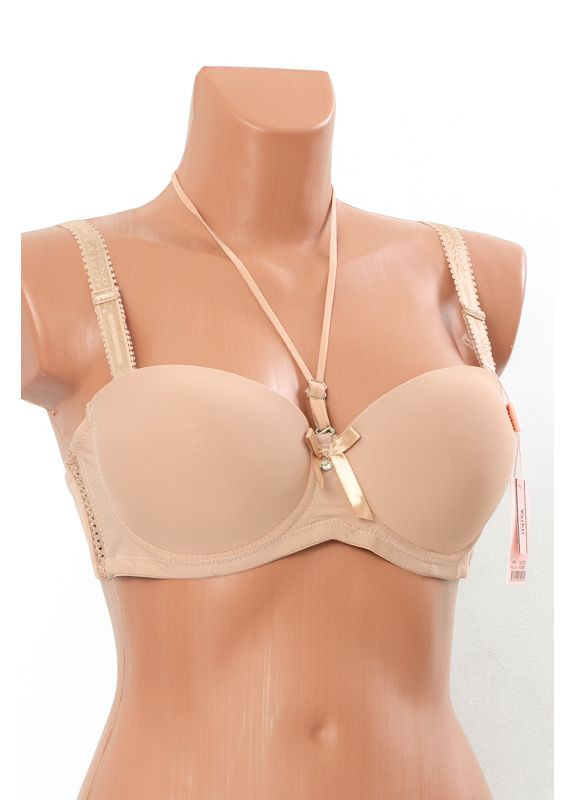 Бежевый бюстгальтер-холтер однотонный (чашка b) (p-18701) Носи своє