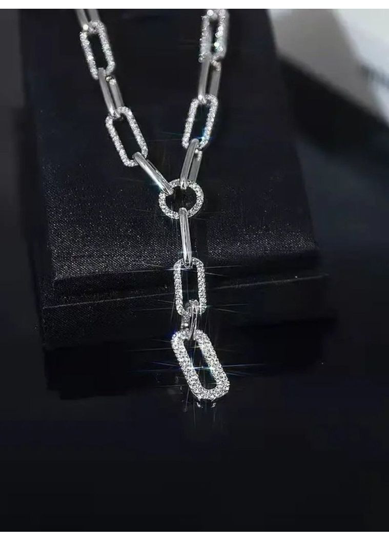 Сріблясте кольє ланцюг у стразах, 2365 No Brand (356775583)