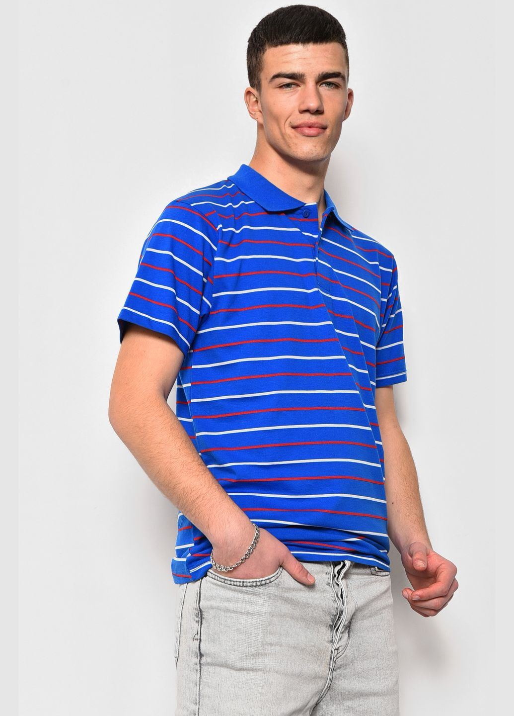 Синяя футболка поло мужская в полоску синего цвета Let's Shop