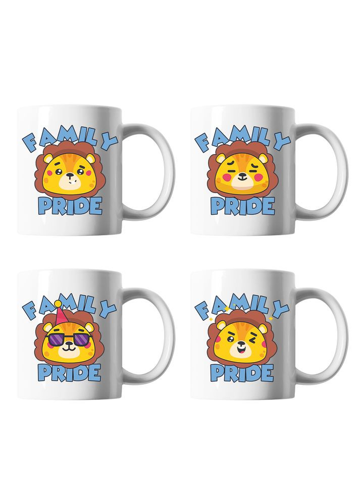 Белые кружки семейные с оригинальным принтом "Family pride. Семья львов" Кавун Чашка (316112957)