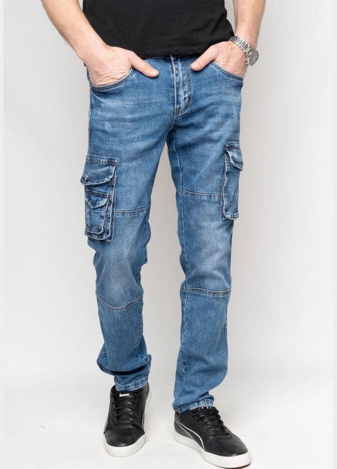 Синие демисезонные джинсы мужские синие стрейчевые с карманами размер Fangsida