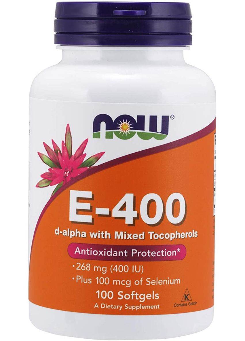 Вітамін E Vitamin E-400 with Mixed Tocopherols + Selenium 100 softgels Now (279233508)