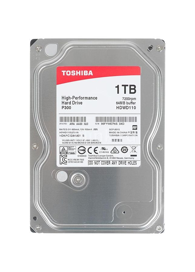 Жесткий диск SATA 1.0 TB P300 7200rpm 64MB (HDWD110UZSVA) Toshiba (280877991)