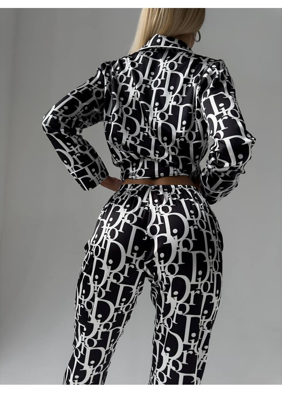 Черная женская пижама с сатина, l No Brand