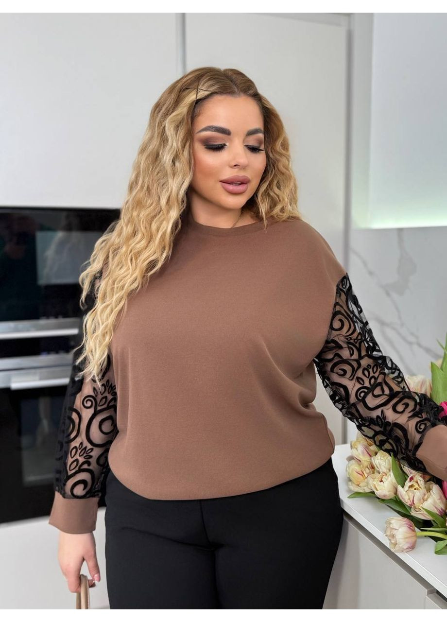 Костюм двійка креп дайвінг,рукава сітка,великих розмірів Україна (349360431)