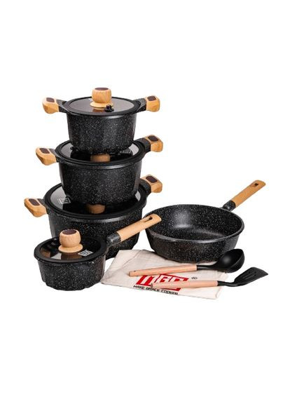 Набір посуду, комплект з 4 каструль і сковорідок,, чорний HP-4-404B MGC (370801767)
