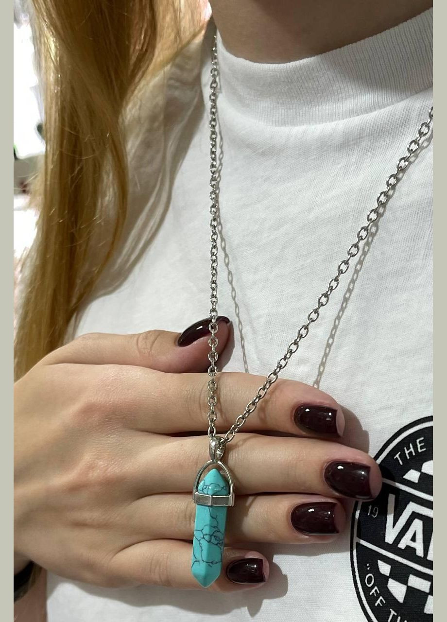 Кулон-маятник з натуральним каменем Бірюза у вигляді кристала шестигранника на ланцюжку в подарунковій коробочці Овен (326807787)