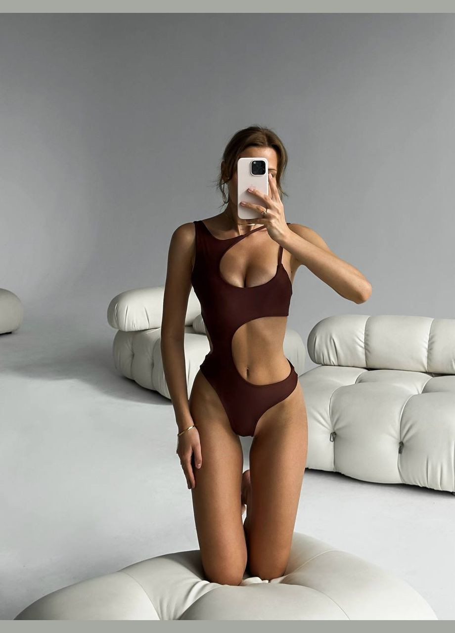 Коричневий літній суцільний жіночий купальник суцільний Vital-Textile 2837/33