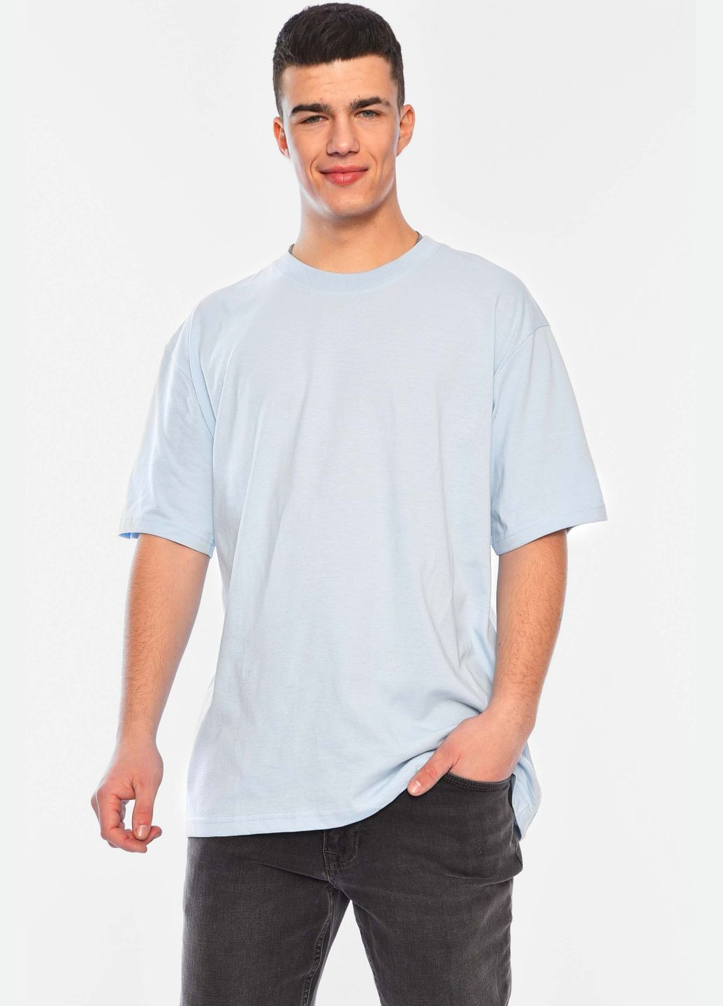 Голубая футболка мужская полубатальная однотонная голубого цвета Let's Shop