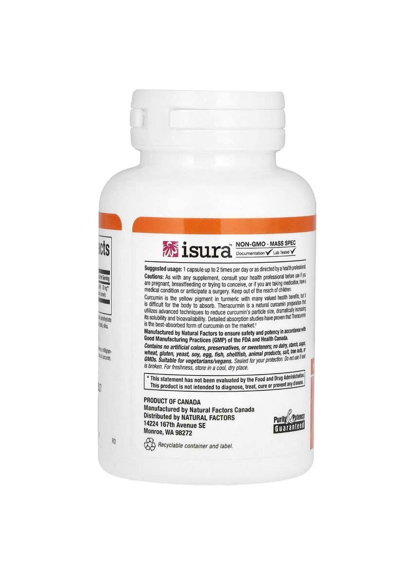 Екстракт куркуміну, теракурмін, 30 мг, CurcuminRich, Theracurmin,, 30 вегетаріанських капсул Natural Factors (330626570)