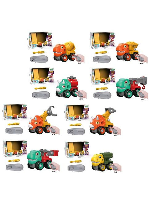 Конструктор на шурупах с транспортом и динозаврами, радиоуправляемый, 8 видов, свет, батареи No Brand (345650807)