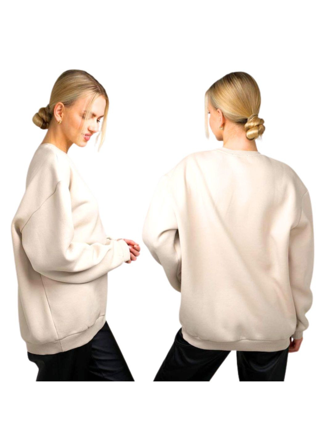 Бежевий світшот жіночий тape22 із тринитки на флісі з еластичними манжетами one size (xs-l) бежевий тape22 (351382460)