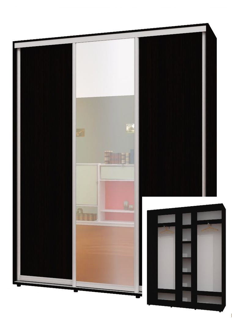 Шафа-купе тридверна 200*45*230 см Венге магія 3 двері ДСП + Дзеркало + ДСП ШК-04 Алекса (360465723)