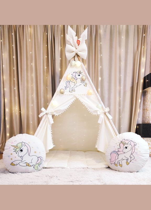 Палатка Вигвам для детей Веселые единороги на молочному Полный комплект! No Brand (316256807)